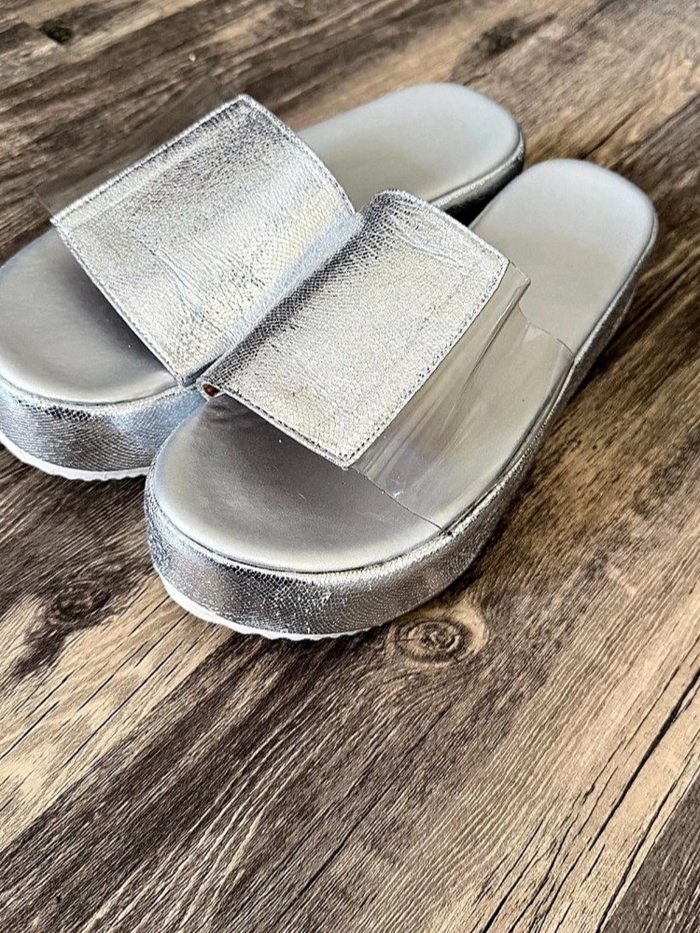 Silver Platform Slide Sandals